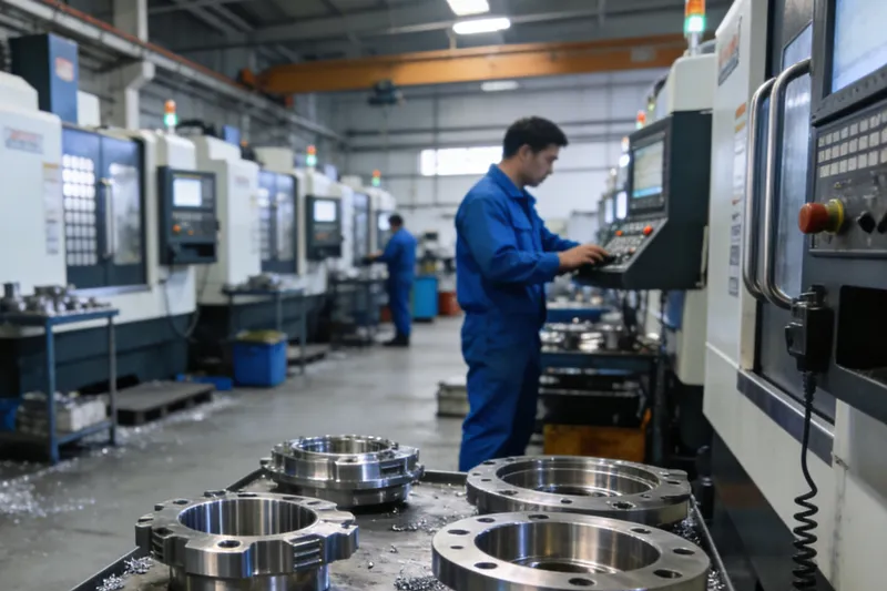 车间内环形零件与操作人员示意